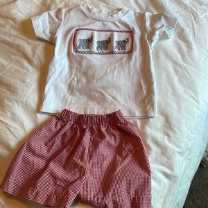 Elephant smocked 12 mo short/T-shirt set